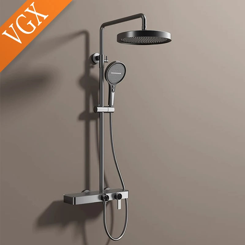 VGX Gold Shower System Set Bathroom Shower Faucet Set 3-way Rainfall Shower Set Shower Mixer Crane with Hand Shower Set Grey