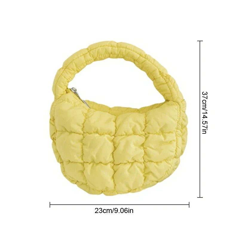 Candy bag Fashion Mini Puffer Tote Bag Quilted Circle Phone Purse  Elegant  Soft Nylon Padded Key Pouch Simple Trend Handbag