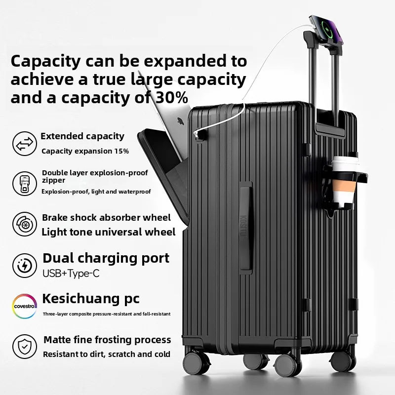 KLQDZMS Cabin Suitcase 20"22"24"26"28"30 Inch Large Capacity Trolley Case USB Charging Boarding Box Front Opening Luggage