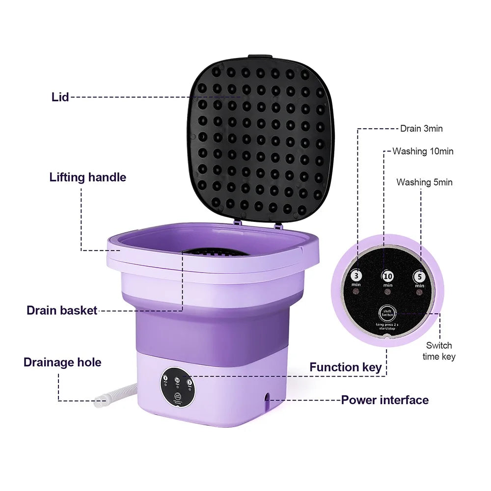 6.5L Small Folding Washing Machine Portable Washing Machine Automatic Modes Laundry Clothes Laundry Bucket Washing Machine