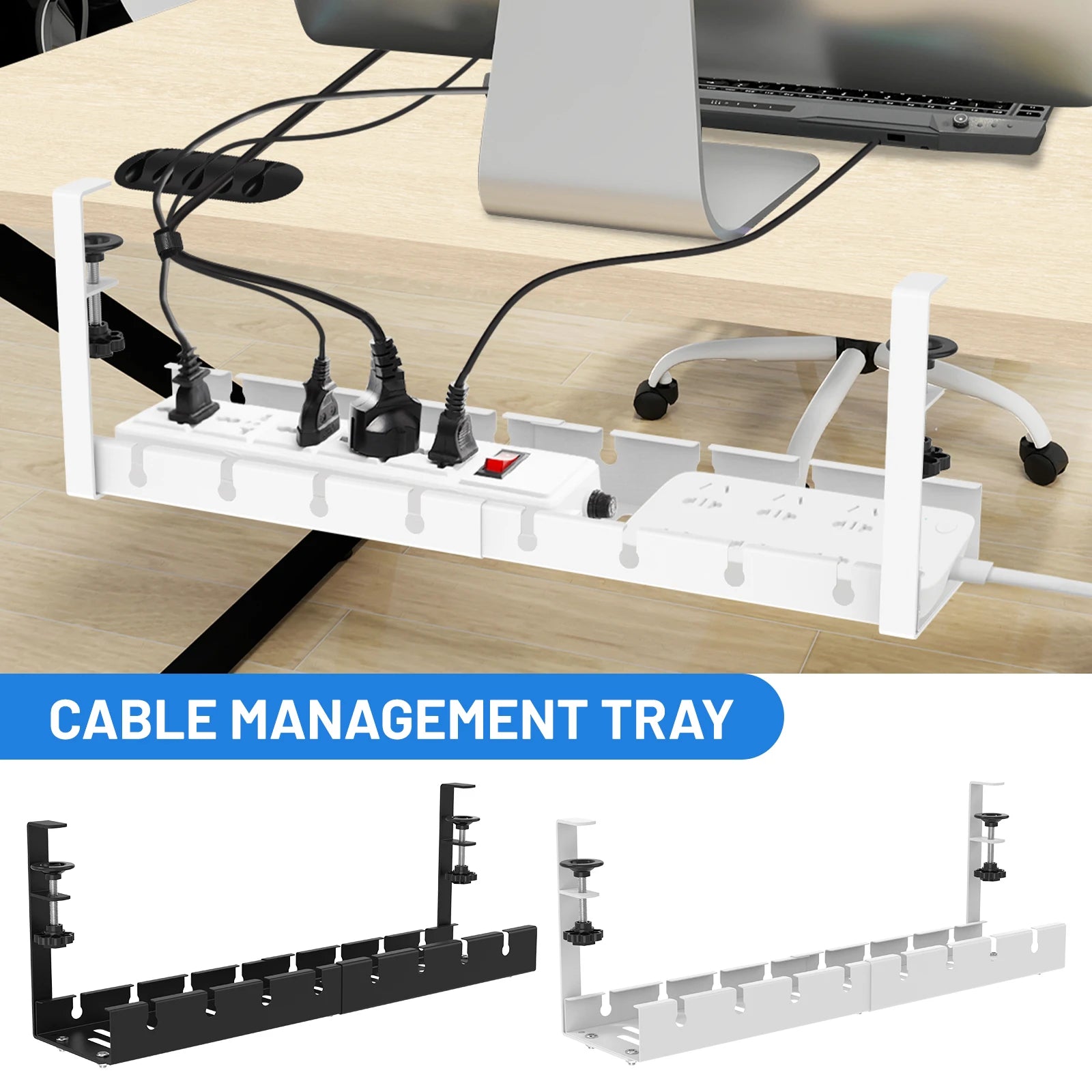 Extendable Under Desk Cable Management No Drilling Metal Cable Tray Space Saving Multipurpose Household Hanging Organizer Shelf