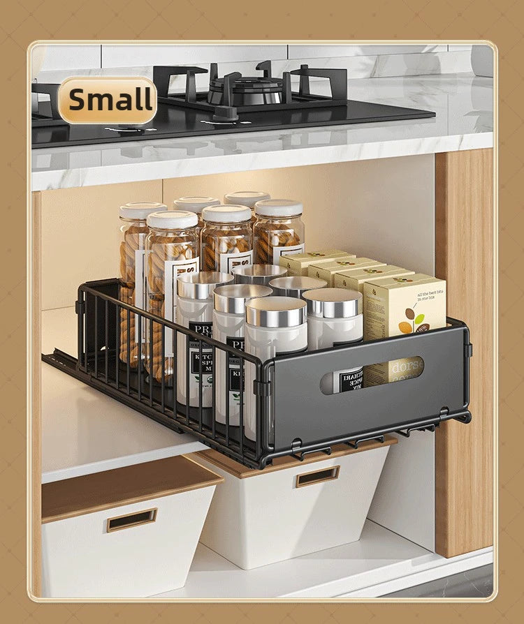 Non Perforated Folding Cabinet with Pull-out Basket Multifunctional Snack Storage Rack Household Kitchen Sink Storage Rack