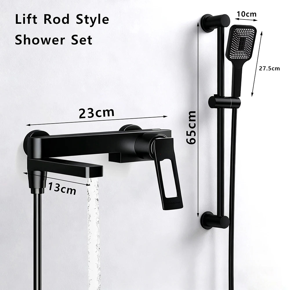 High Quality Solid Brass Bathroom Bathtub Shower Faucet Set Wall Mounted Rainfall Mixer Water Tap Black Split Shower System Kits