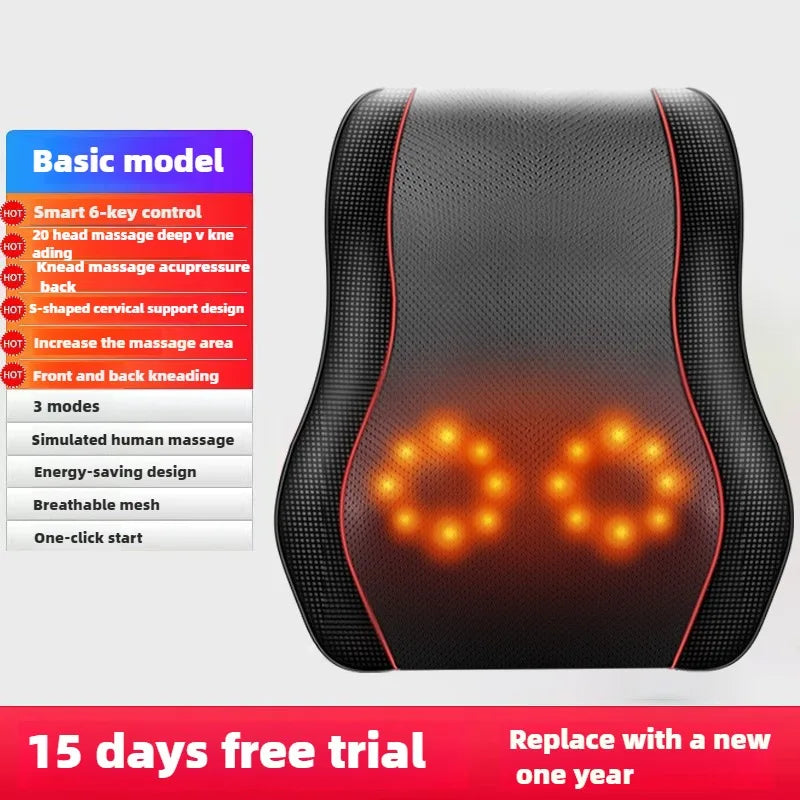 Electric Massage Neck Pillow Shiatsu Head Cervical airbag Ttraction Body Back Waist Massager Car with Heating Vibrating Massage