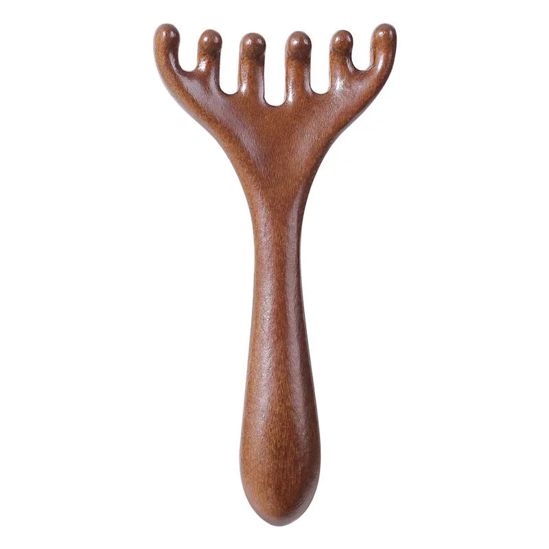 Natural Sandalwood Massage Comb Six-Claw Head Acupoint Massage Gua Sha Tool Neck Face Lifting Scraping Massager