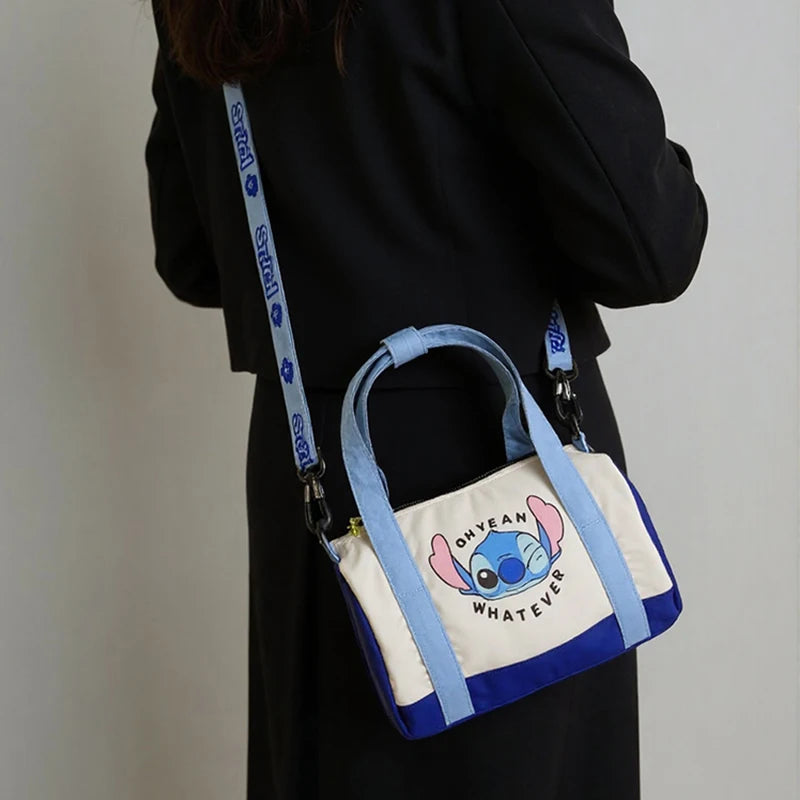 Stitch Canvas Shoulder Bag For Women Cartoon Strawberry Bear Casual Crossbody Bag Daily Commuting