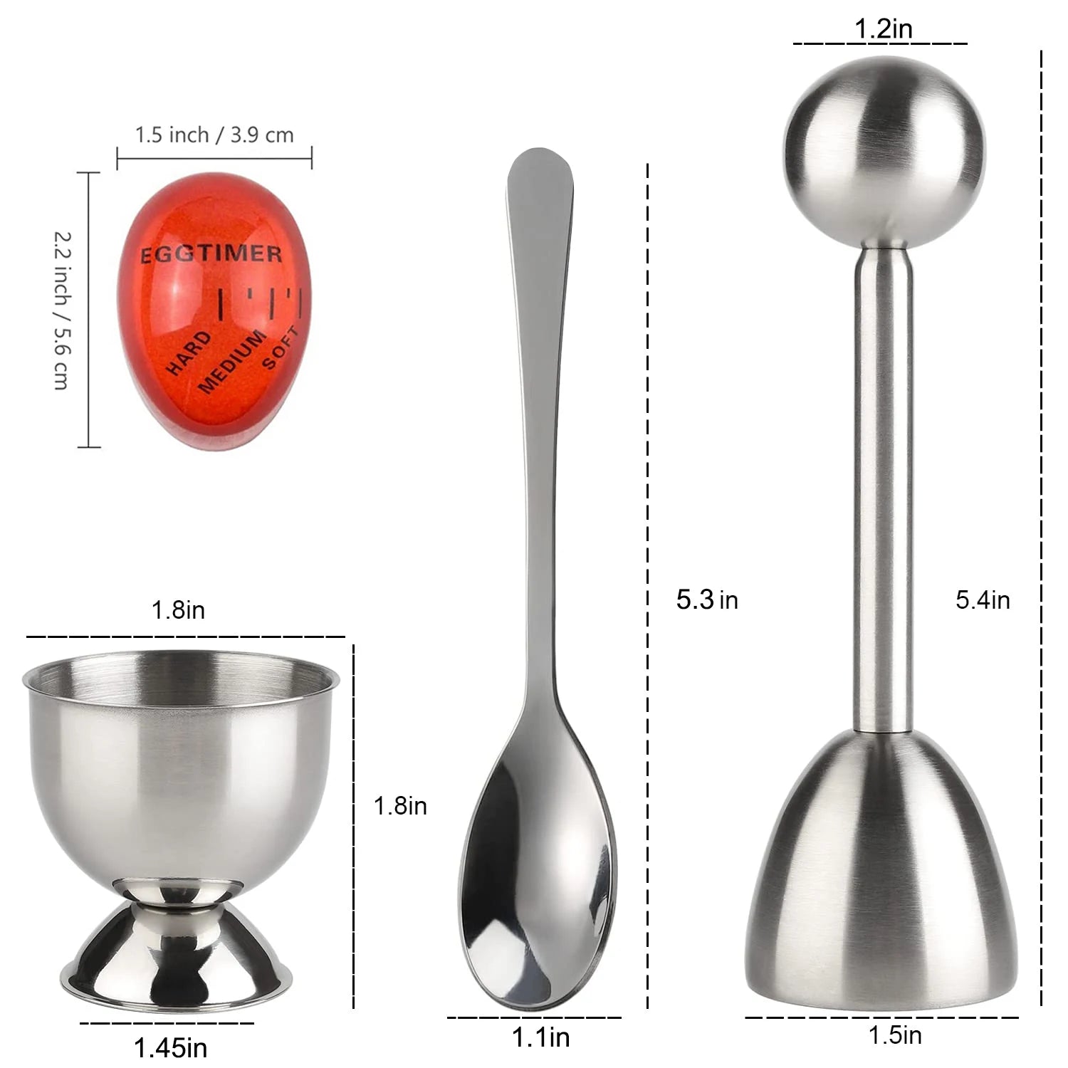 Egg Cup Topper Set Stainless Steel Soft Hard Boiled Egg Separator Holder with Egg Timer Spoon Cup Kitchen Gadget Tools