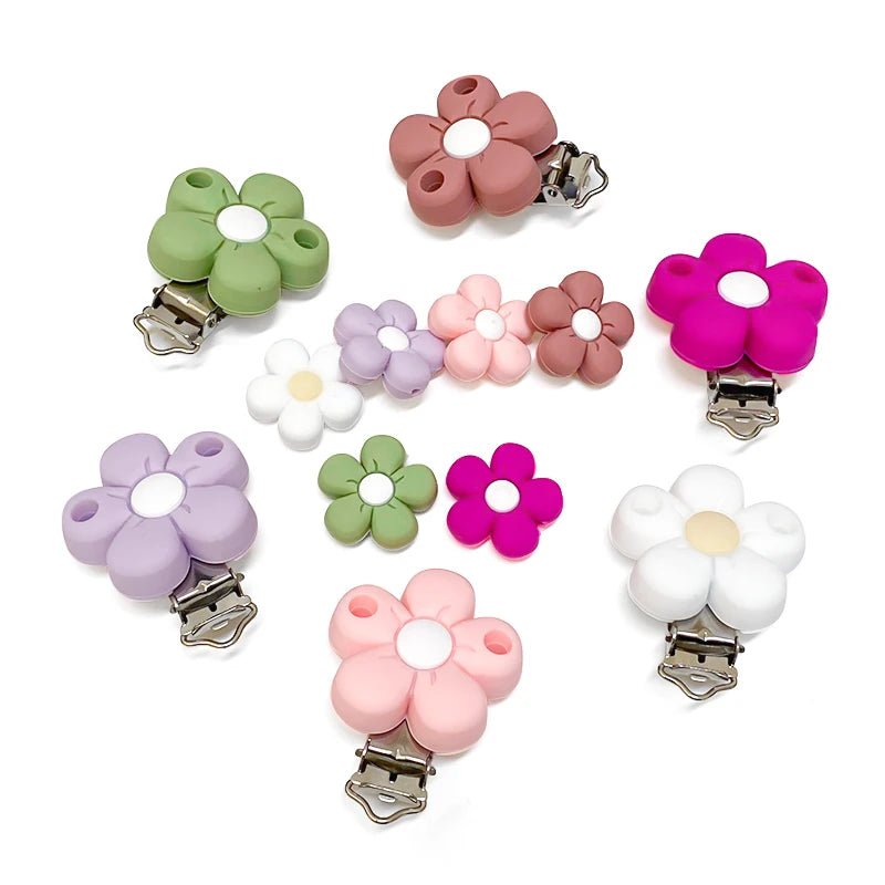 1/3/10pcs Silicone Flower Pacifier Clips Food Grade Teethers For Baby DIY Baby Soother Nursing Pacifier Chain Accessories
