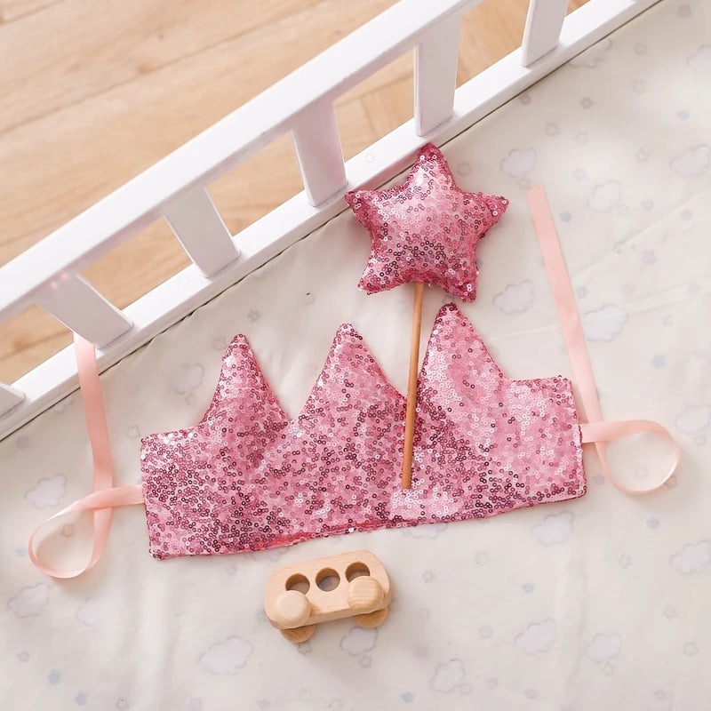 Baby Teddy Velvet Balloon Crown Hat Headwear Star Fairy Stick Happy Birthday Party Decoration Newborn Photography Accessories