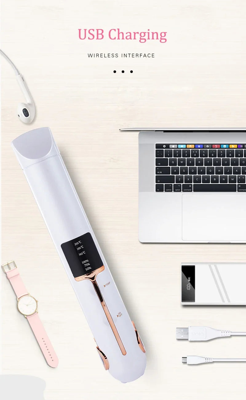 Portable Wireless Hair Straightener With Power Bank Function Rechargeable Hair Straightening Curling Flat Iron For Home Travel