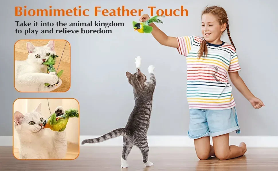 Indoor Interactive Birds Toy for Cat Chasing Teasing Toy Sounding Catnip Cat Teaser Toy Self-hilarity Wall Hanging Birds Cat Toy