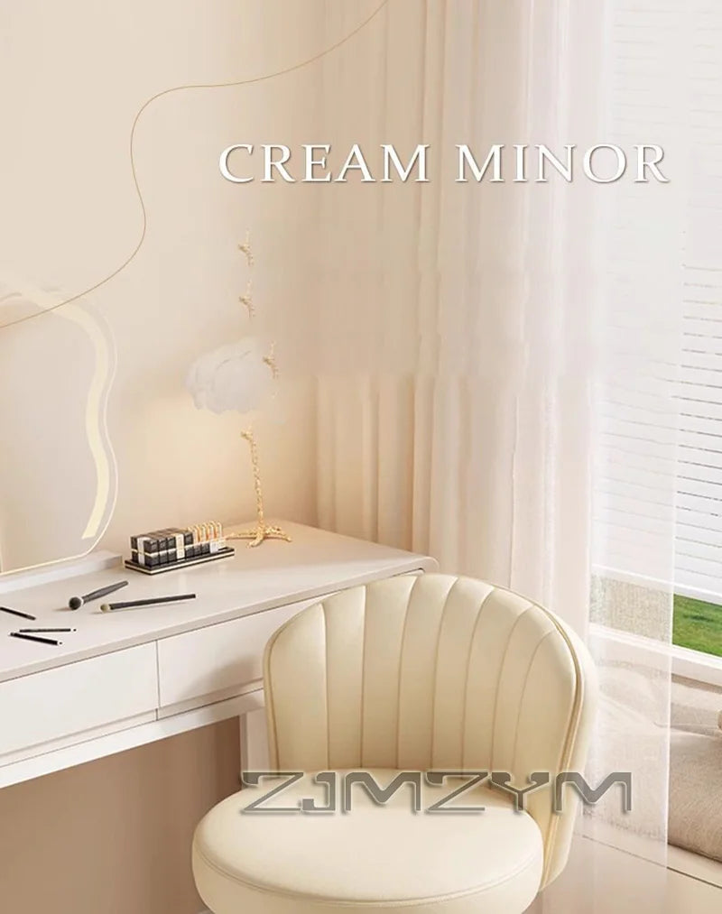 Leather Chair Rotatable Shell Seat Adjustable Rotary Stool for Home Makeup Wear-Resistant Chair for Studios,Wheel-slip Back Chai