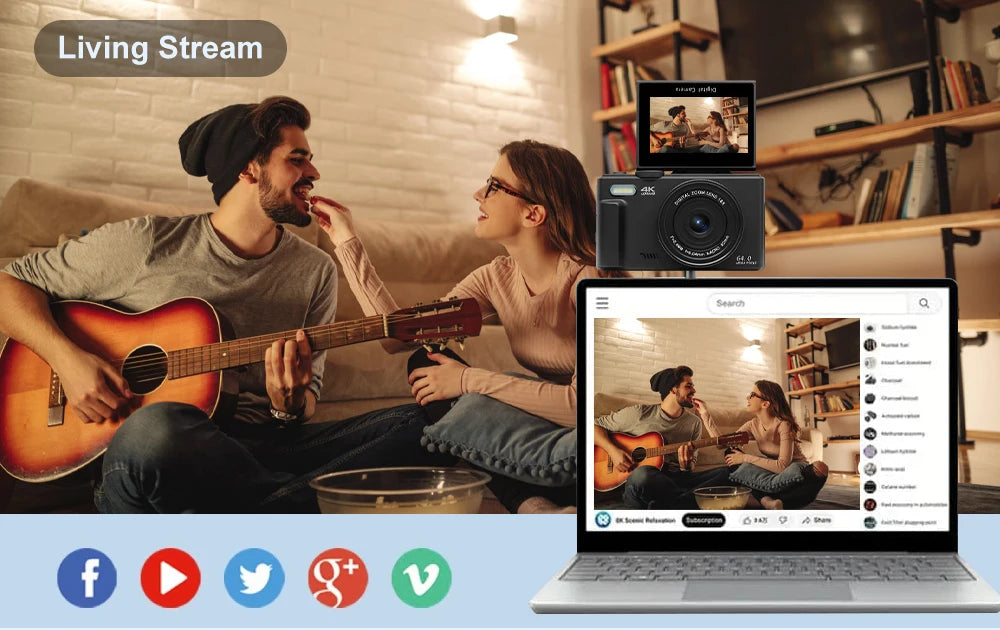 Ourlife AC600 Digital Camera 4K 64MP UHD Cameras 18X Digital Zoom 180° Flip Screen Vintage Vlogging Camera for YouTube Autofocus