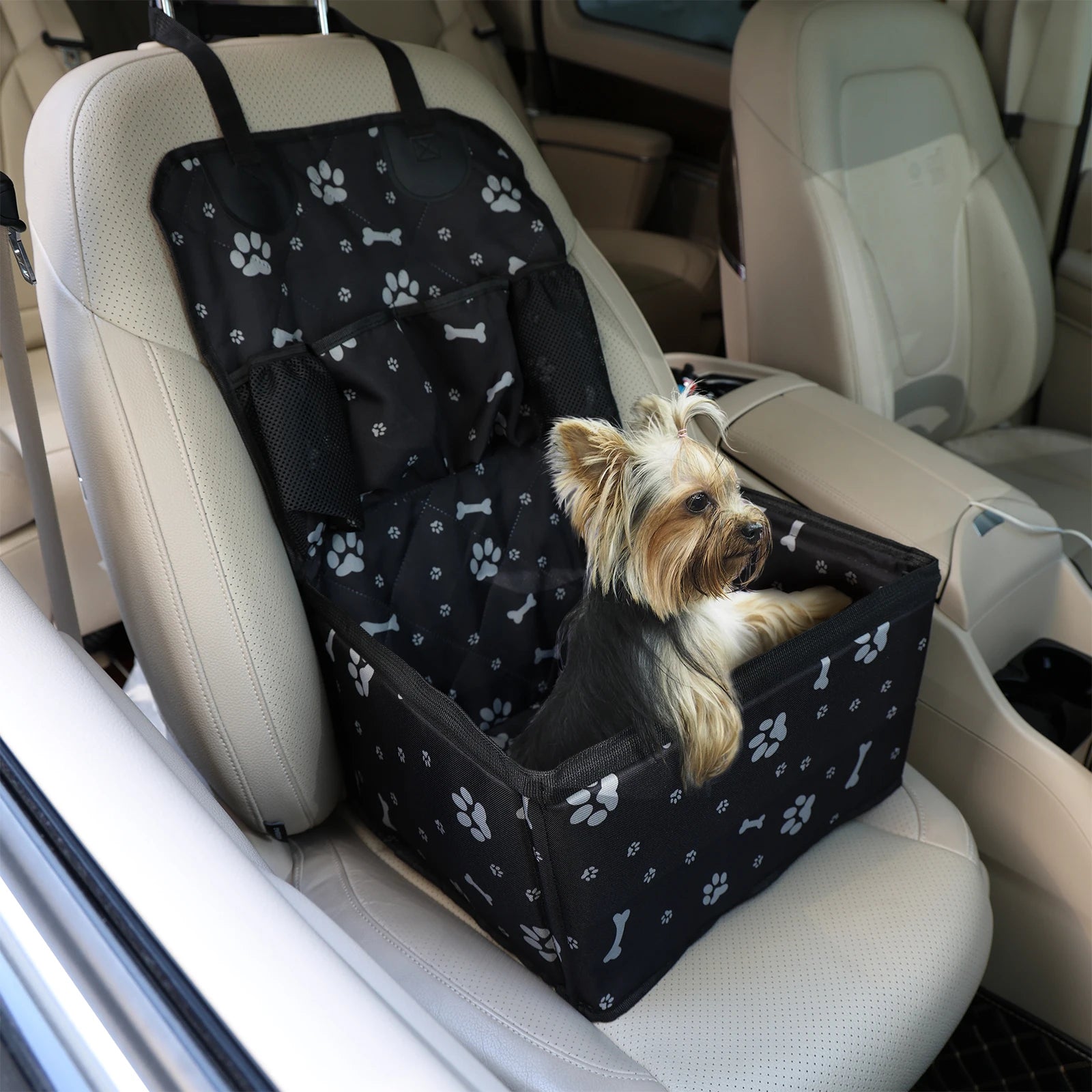 Pet Dog Car Seat with Storage Pockets Universal Pet Seat Cover for Small Medium Dogs Non-Slip Portable Travel Mat & Safety Bag