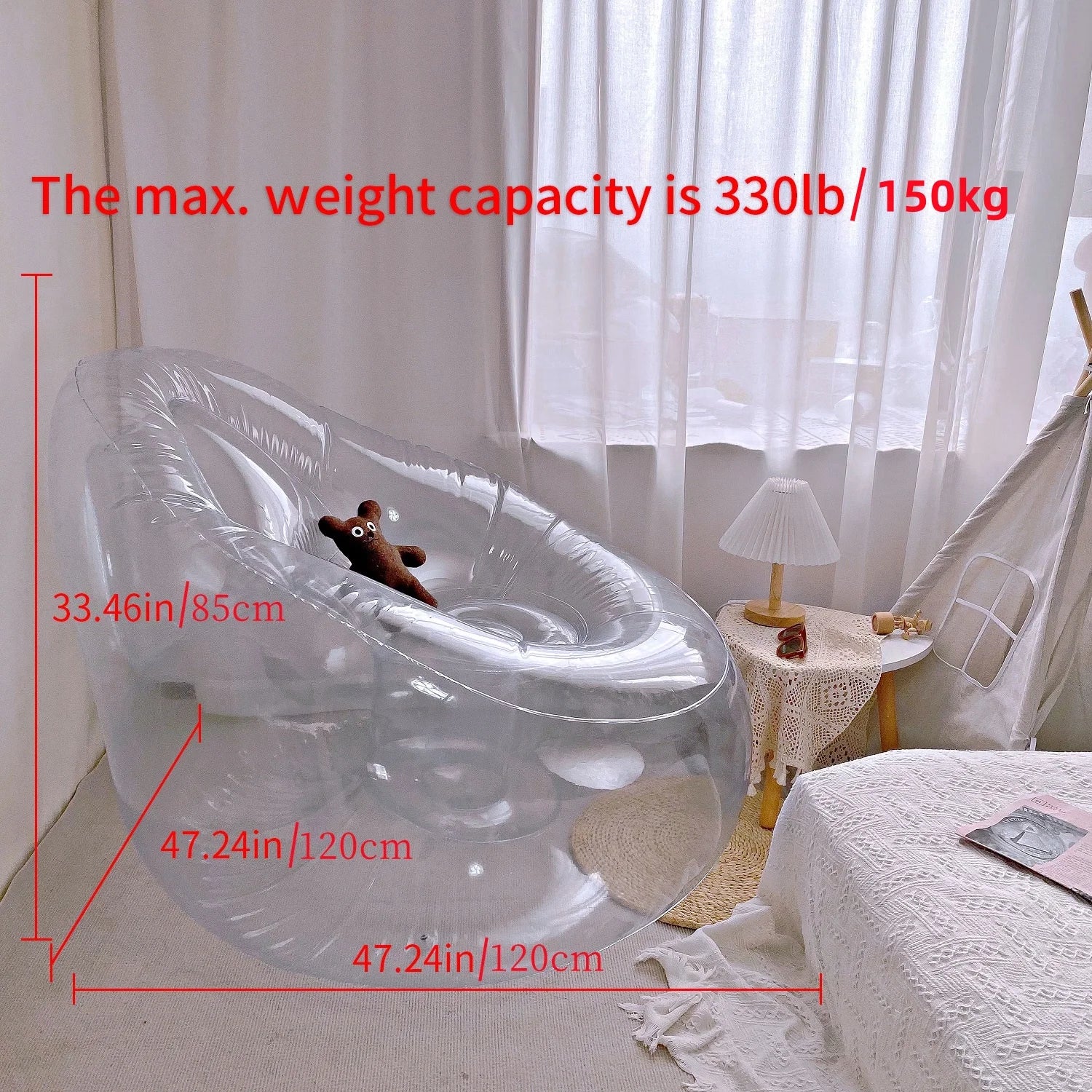 Transparent Inflatable Lounge Chair, Indoor and Outdoor Clear PVC Inflatable Single Sofa for Adult