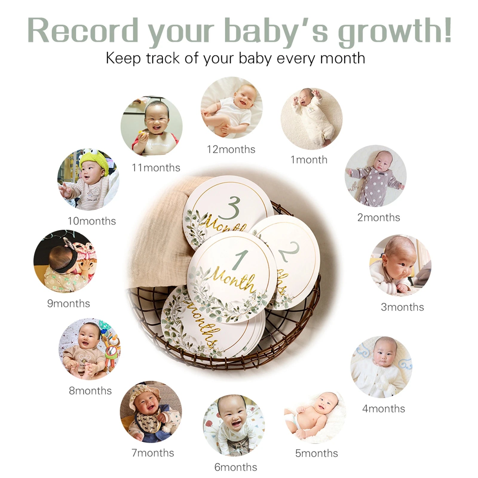 Baby Milestone Number Monthly Memorial Cards For Newborn Baby Paper Wooden Engraved Age Photography Accessories Birthing Gift