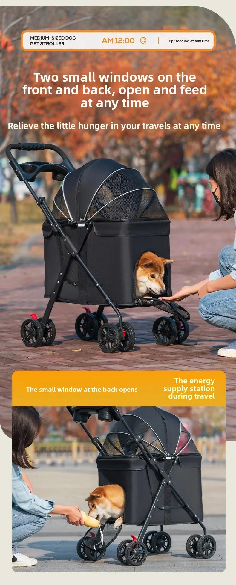 Foldable Pet Stroller Cats/Dog Carriers Comfortable Breathable Puppy Teddy Transport Trolley Outdoor Lightweight Dogs Basket