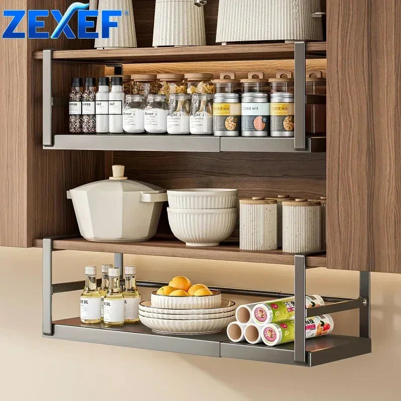 Stainless Steel Shelves Adjustable Spice Stand Storage Room Kitchen Metal Expansion Cabinet Kitchen Hanging Seasoning Rack