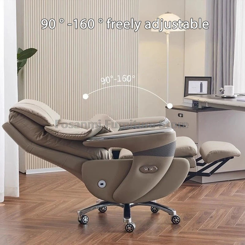 Comfortable and Soft Leather Electric Home Gaming Swivel Chair Thick Boss Office Chair Ergonomic Adjustable Height Desk Chairs
