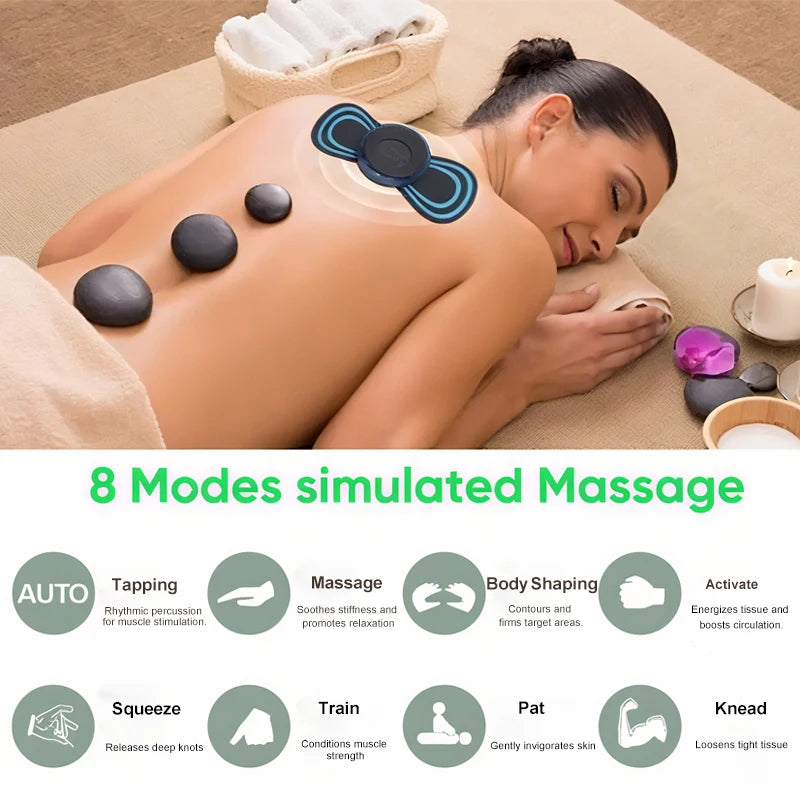 Portable Mini Massage Pad Muscle Pain Relief Micro Current Relieve Fatigue Rechargeable 8 Modes 19 Levels Slim Gel Massage Pad