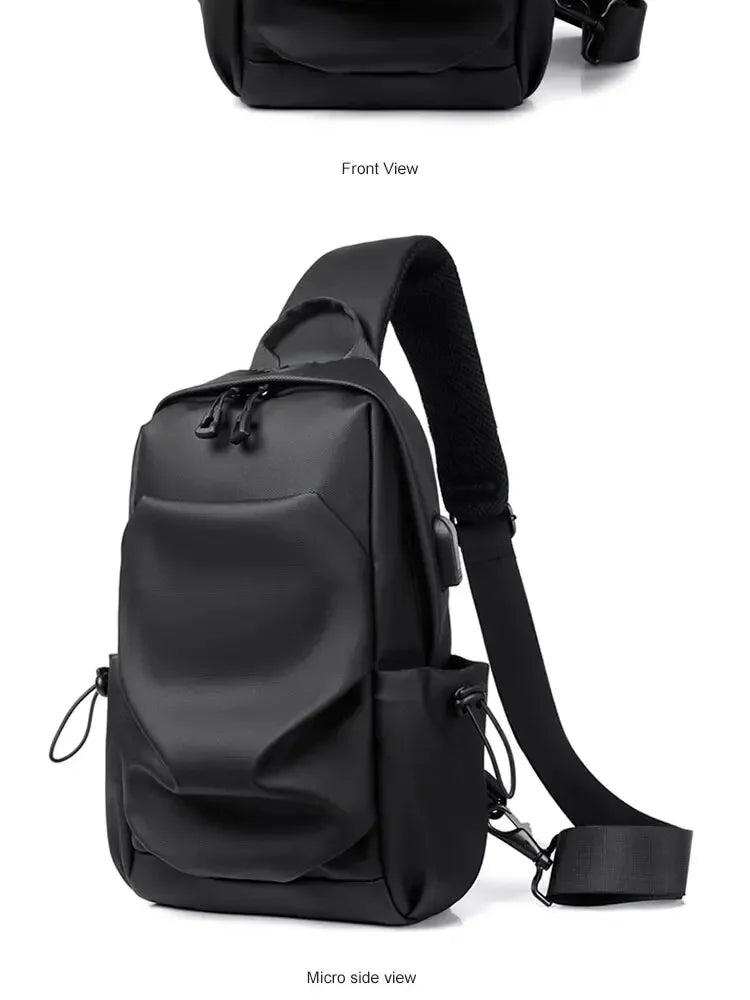 New Men's And Children's Chest Bag Waterproof Trend Simple Usb Charging Solid Color Multifunctional Messenger Bag Shoulder Bag