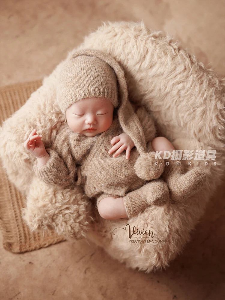 0-1 Month Newborn Photography Scenes Props Knitted Baby Costume Set Teddy Bear Doll Coffee Maker Props Studio Photo Accessories