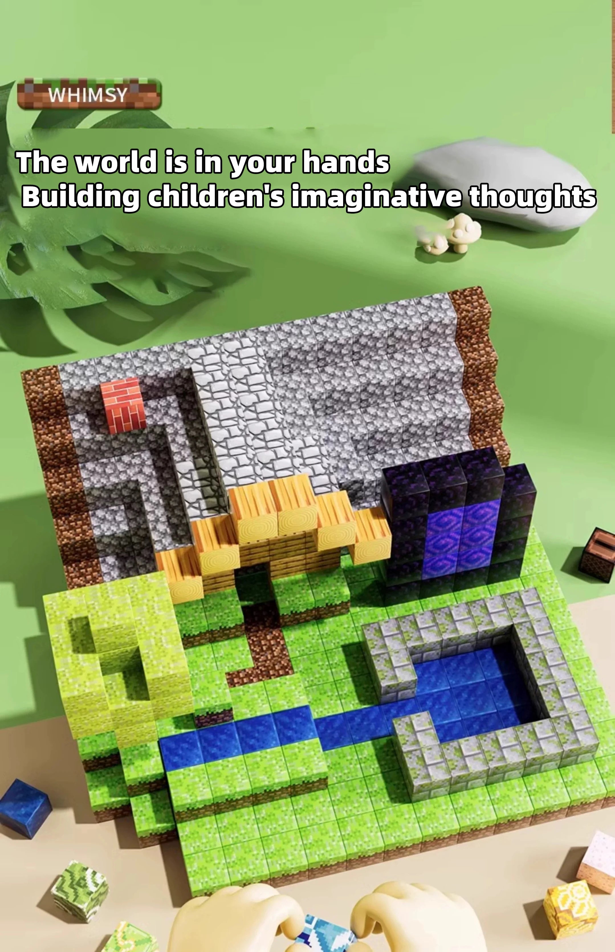 Magnetic building block toy storage box set, with figurines included, children's DIY assembly toys, tabletop play blocks