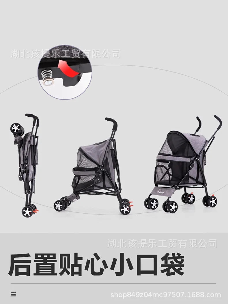 Lightweight Folding Pet Stroller Cat Dog Four Wheel Stroller Pet Out Teddy  Cat Stroller