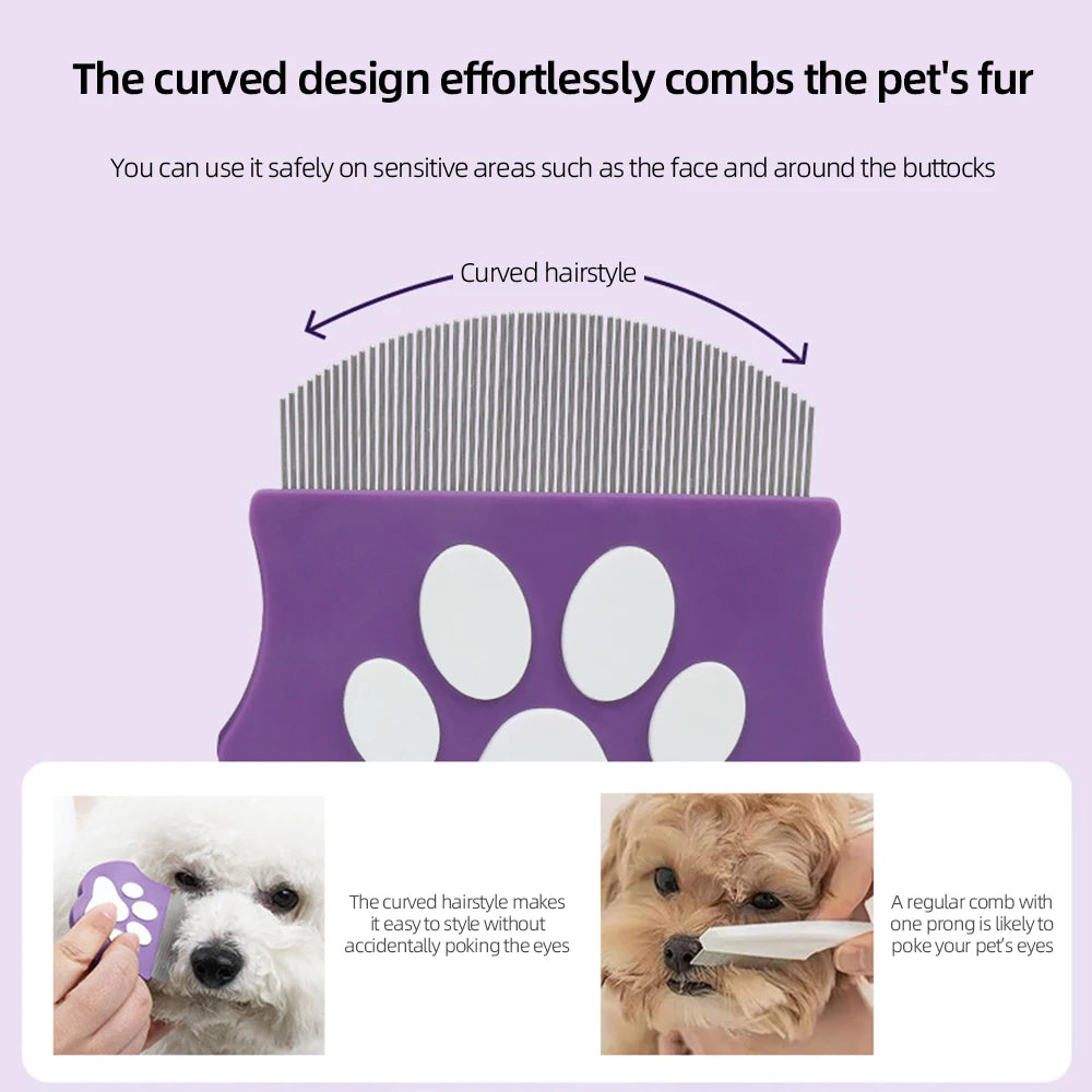 Pet Grooming Comb - Flea Comb for Cats & Dogs, Curved Design for Face & Body, Mini Detangling Brush for Pets