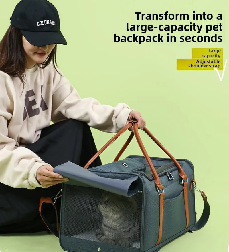 Portable Pet Carrier Backpack with Wheels Cat Cart Portable Supplies for Going Out Folding Luggage Pets Bag Products Supplies