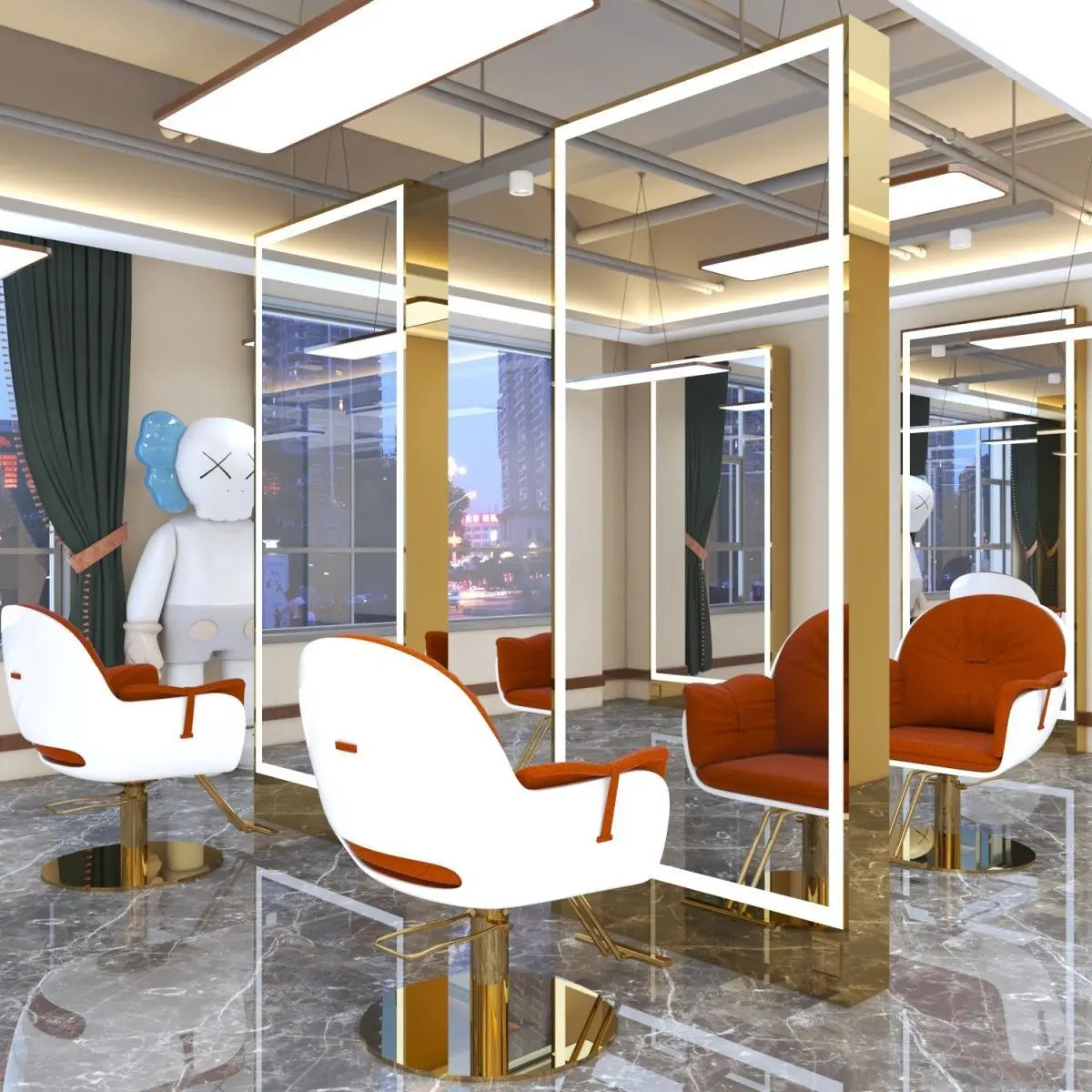 Rose gold, double-sided floor-to-ceiling  , barber shop mirror table, special perm and dyeing  , full-body hair cutting mirror.