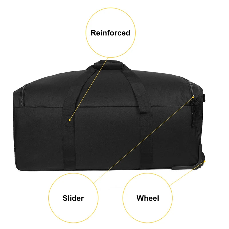124L Large Capacity Tactical Duffel Bag Rolling Luggage for Heavy-Duty Camping Hiking Luggage Travel Suitcase