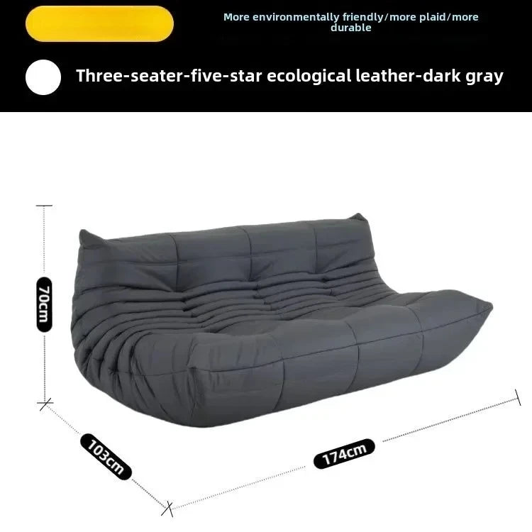 Fashion Freehand Space Original First Layer Cowhide Three-person Italian Minimalist Togo Caterpillar Lazy Sofa Lazy Sofa