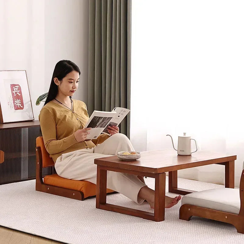 Japanese Tatami Chair Backrest Solid Wood Bed Legless Seat Bay Window Single Lazy Sofa Floor Chair Bedroom Sitting Furniture