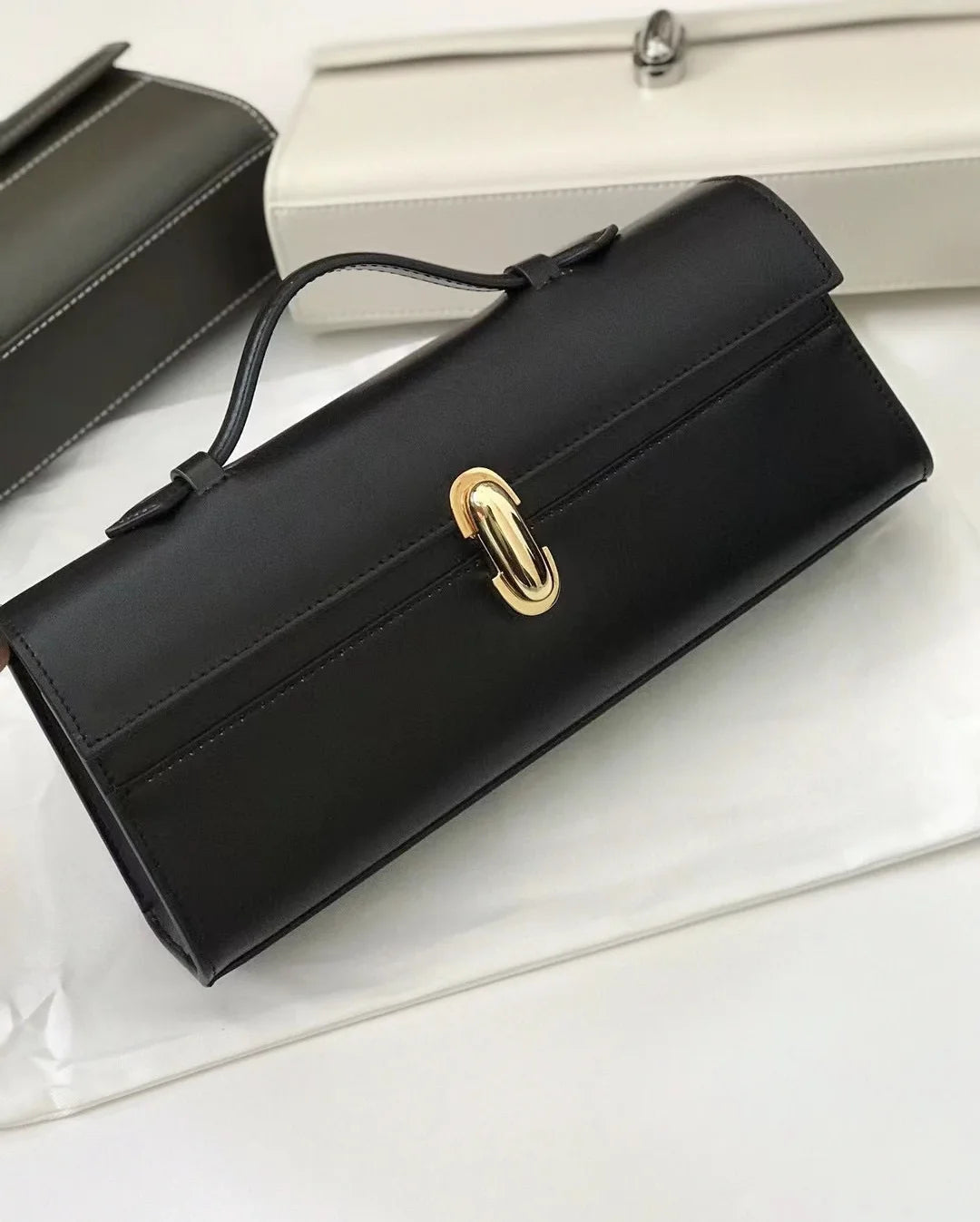 SAVETTE Brand Genuine Leather Small Square Bag Rectangular Baguette Tote Women's Simple Handbag