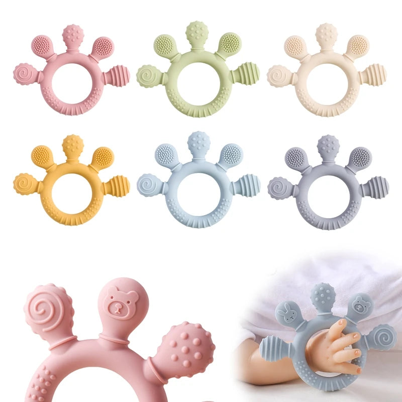 1pc Silicone Teether Food Grade Baby 0-12 Toys Teething Ring Sensory Toys for Toddlers Silicone Animal Soothing Toys Accessories