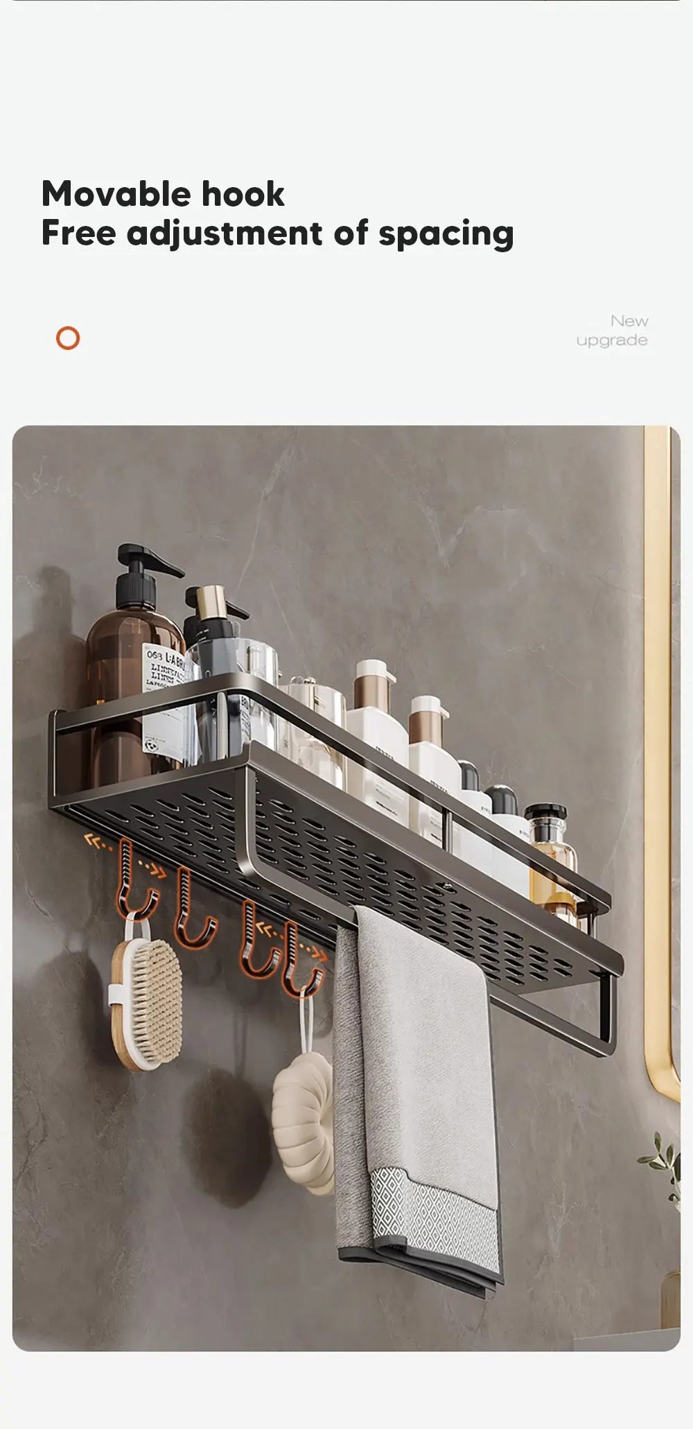 Aluminum Shower Organiser Bathroom Shelf Without Drilling Gray Wall Toilet Storage Shelf Shampoo Holder Bathroom Accessories