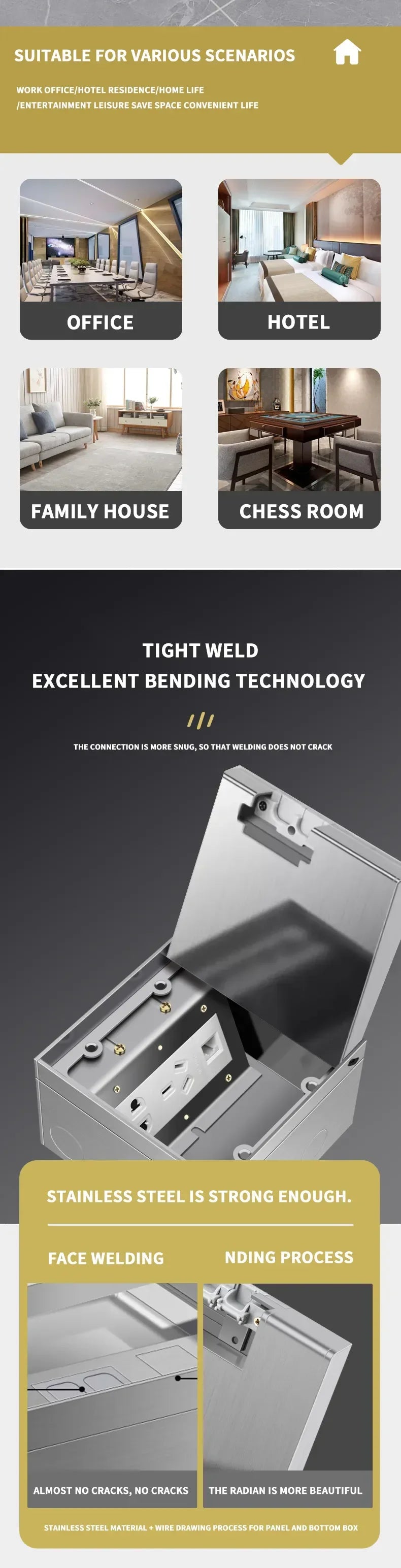 Modern Flat Floor Socket 130mm- Embedded with USB Ports, 304 Stainless Steel - Waterproof Integration with Marble Flooring