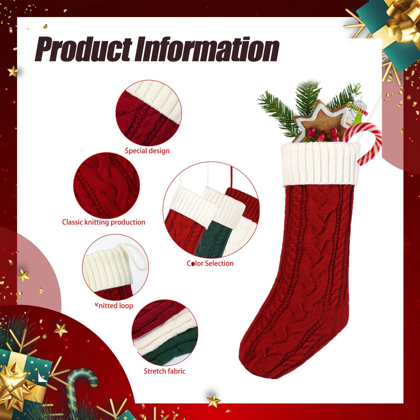 4-12PACK Christmas Stockings 18Inches Large Cable Knitted Stocking Xmas Hanging Stocking Decorations with Name Tags
