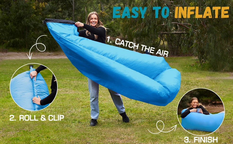 Single Person Lazy Inflatable Sofa Portable Outdoor Beach Air Sofa Bed Folding Camping Sleeping Bag for Comfortable Rest