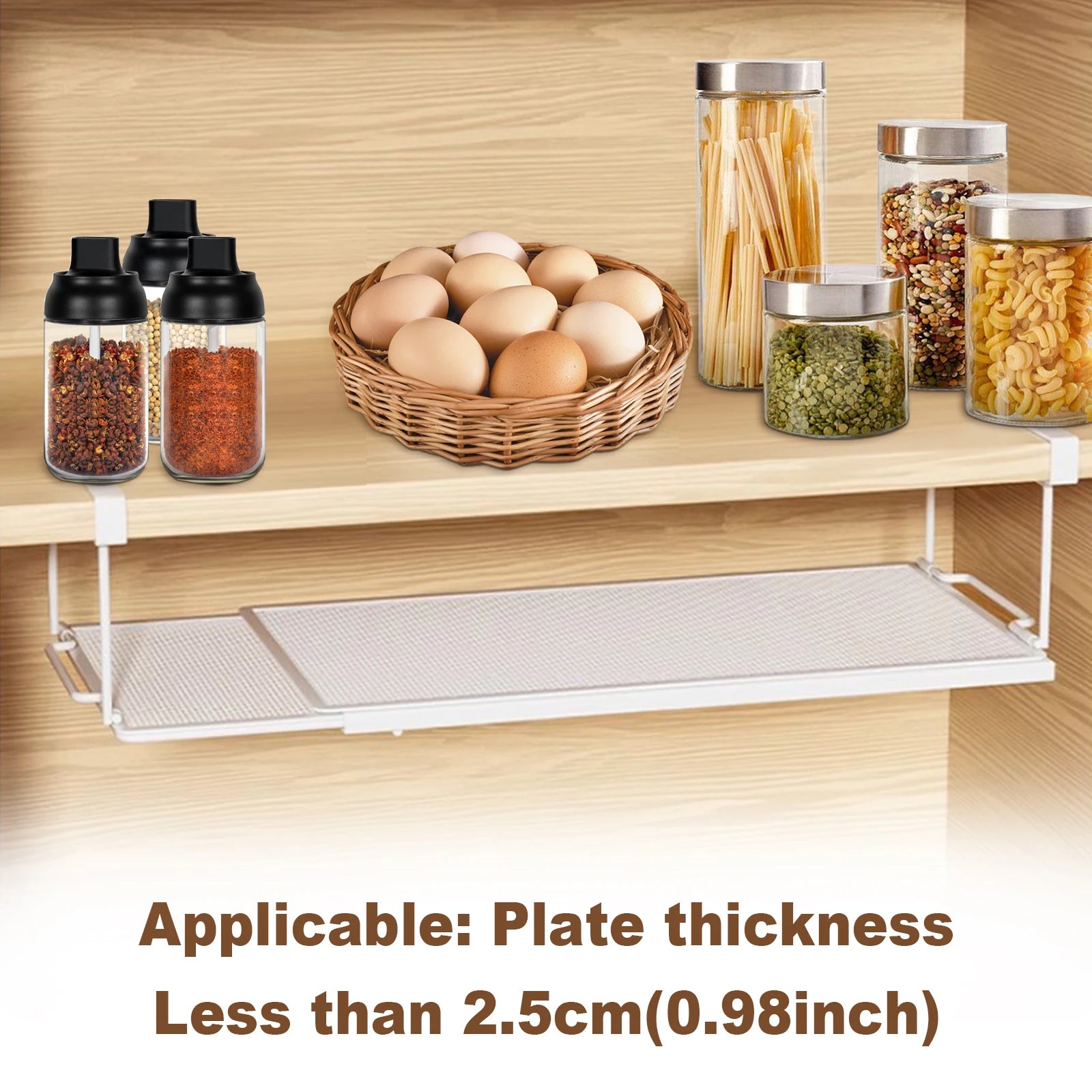 Extendable Under Cabinet Organizer Shelf Steel Under Desk Storage Rack Multipurpose Kitchen Household Hanging Storage Basket