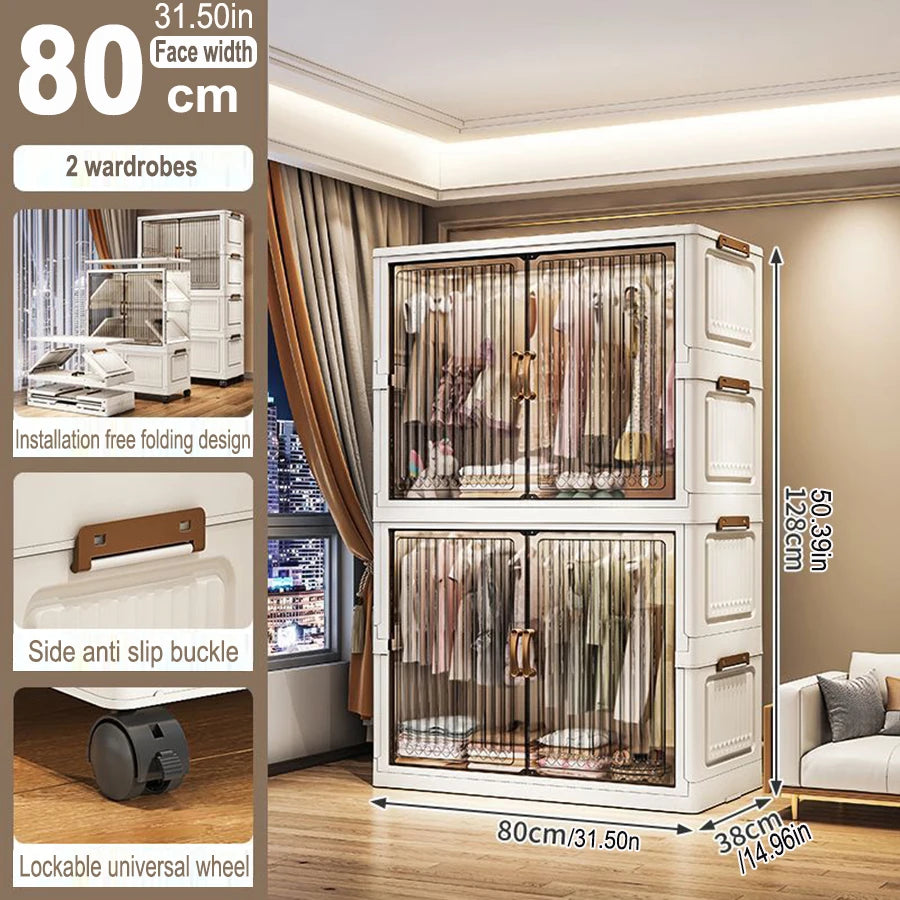 70/80cm Length Multifunction Folding Locker Large Capacity Dustproof Wardrobe Sundries Cabinet Closet Organizer