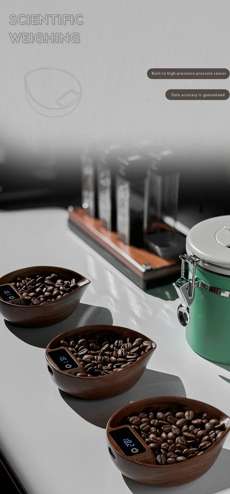 MUVNA Coffee Bean Weigher, espresso weighing display tray, Walnut hand brewing electronic scale / accurate to 0.1g Professional