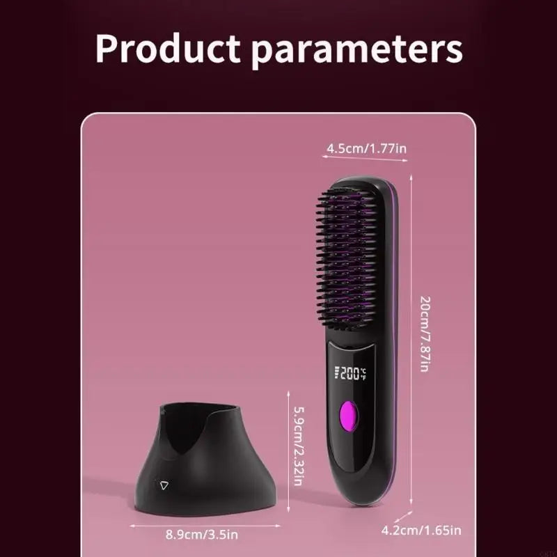 G8TC Cordless Hair Straightener Brush Fast Heating 3 Gear Adjustable Temperature USB Rechargeable Hair Straightening Comb