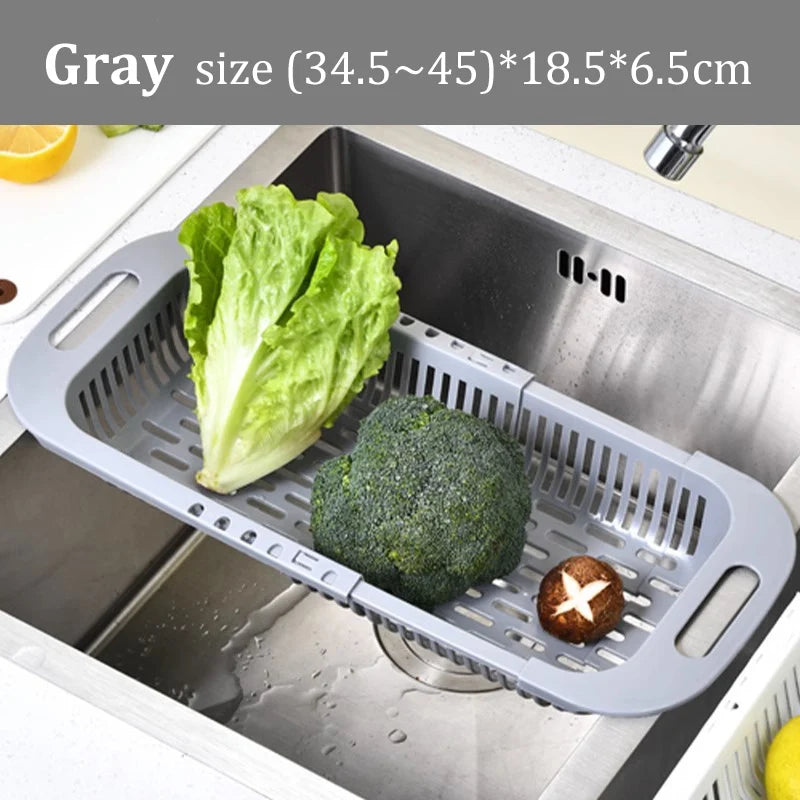 Kitchen Storage Rack Soap Sponge Rack Adjustable Vegetable Drain Basket Sink Rack Retractable Multifunctional Kitchen Tools
