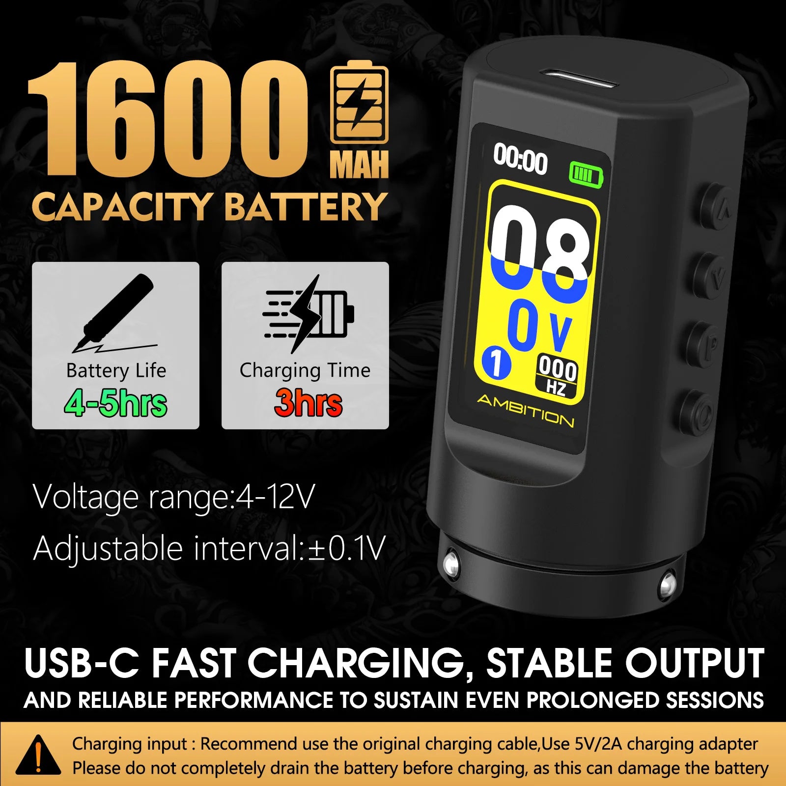 Ambition C3 Coreless Motor Body Makeup Professional Wireless Tattoo Machine Pen 7 Adjustable Stroke 2.0-4.2mm For Tattoo Artists