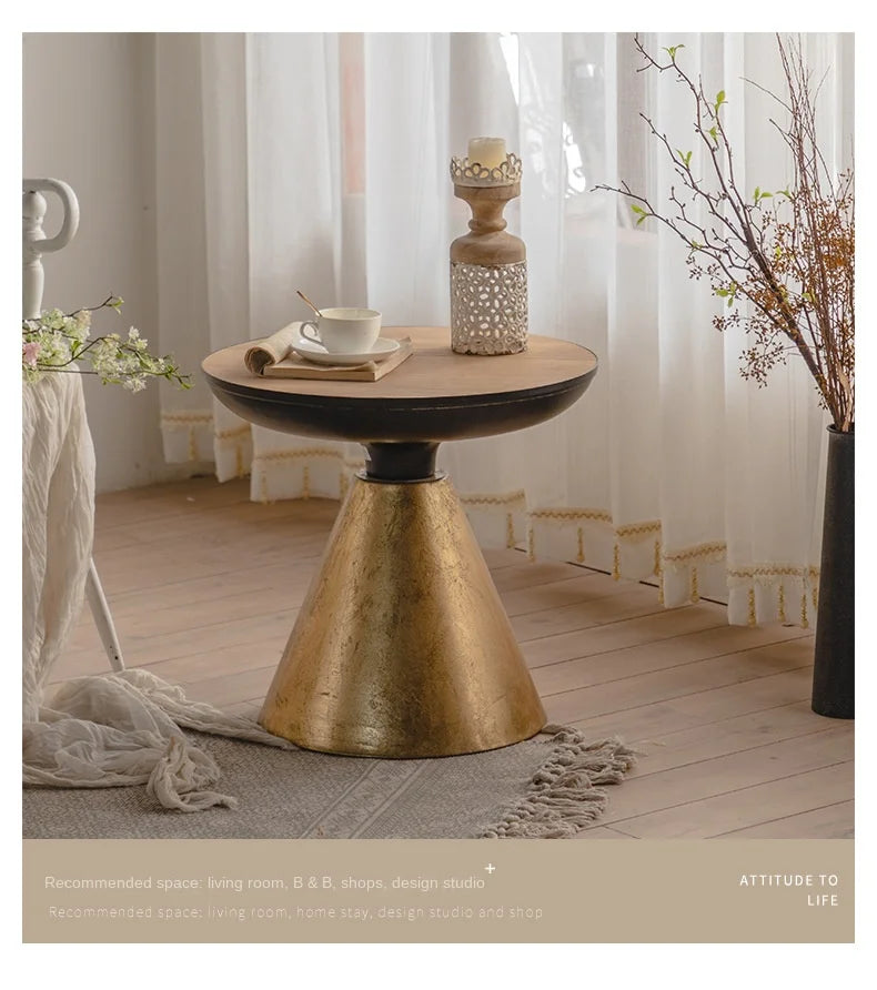 IHOME Retro Small Family Living Room, Small Wooden Table, Coffee Table Beside Sofa, Home Stay Balcony, Leisure Iron Tea Table