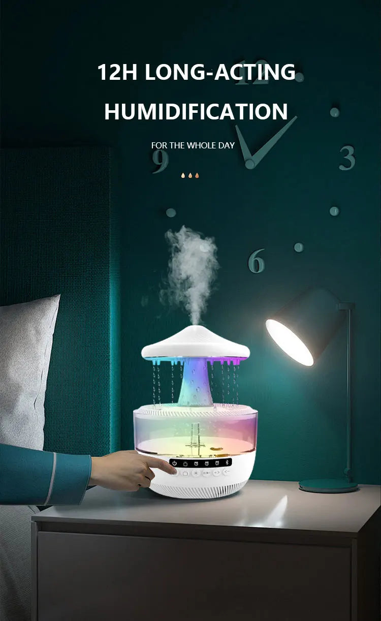 Cloud Rain Humidifier Colorful Mushroom Cloud Rain Drop Bedroom Sleep Night Light Rain Aromatherapy Machine Humidifier