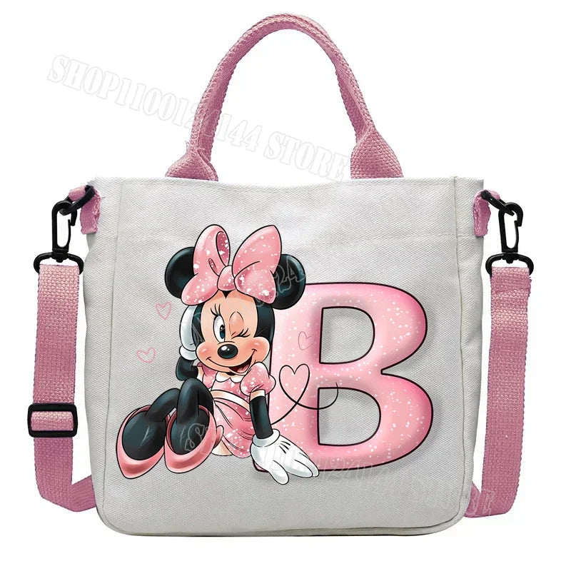 Minnie Disney Women Men Canvas Bags Shoulder Bag Fashion Tote Bags Girl Cartoon Tote Bag Large Capacity Handbag Shopping Bags