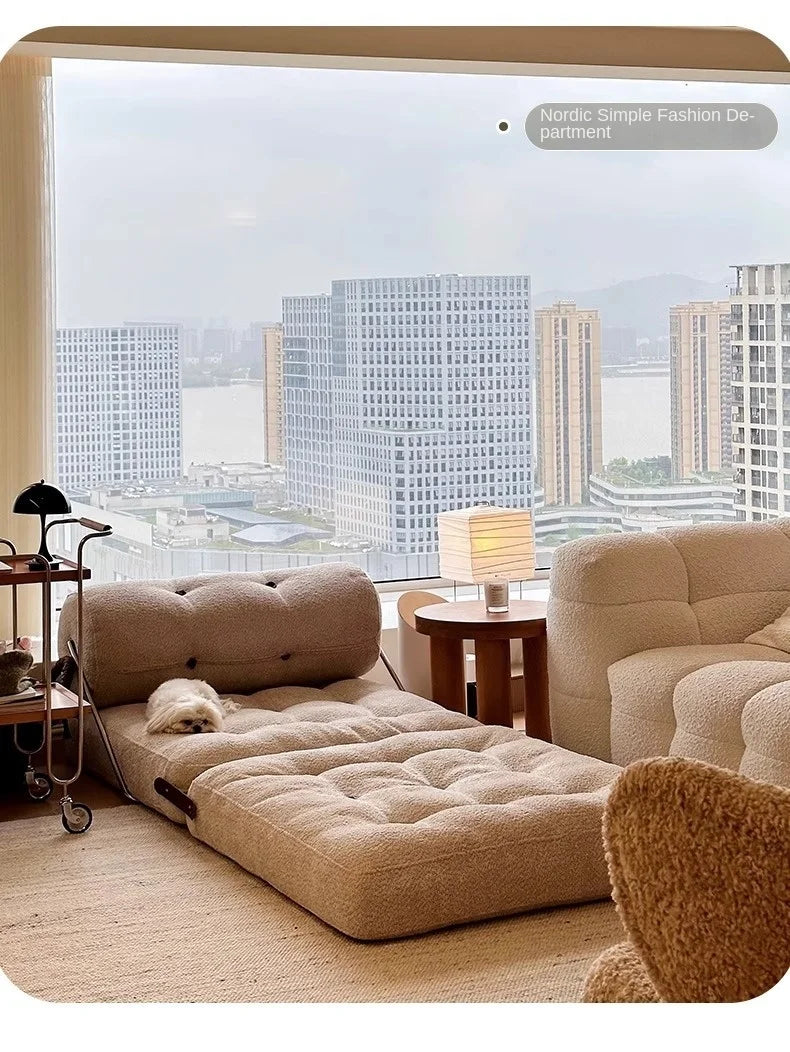 X&D Cream Style Lamb Fleece Leisure Folding Sofa Bed Fold Dual Use Single Small Unit Living Room Balcony Leisure Sofa Lazy Sofa